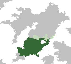 The Derezi dynasty at its greatest territorial extent ca. 2000 AT. Client states shown in light green.